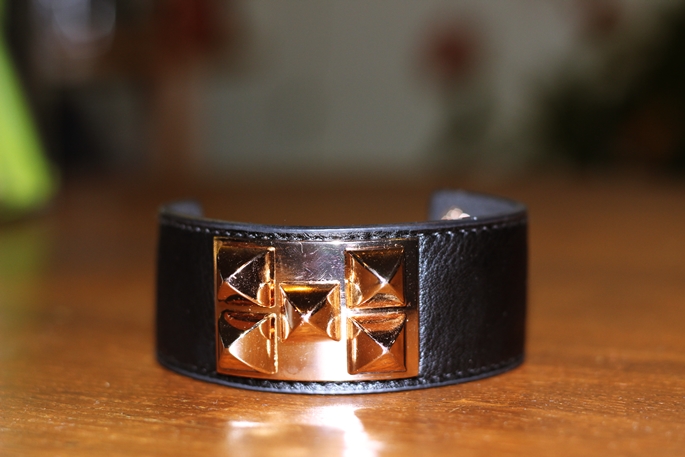 Hermes Collier de Chien Leather Gold Plated Cuff Bracelet Hermes