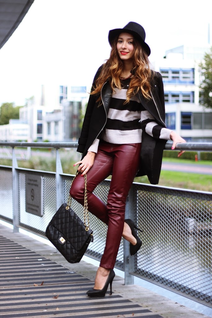Burgundy leather pants