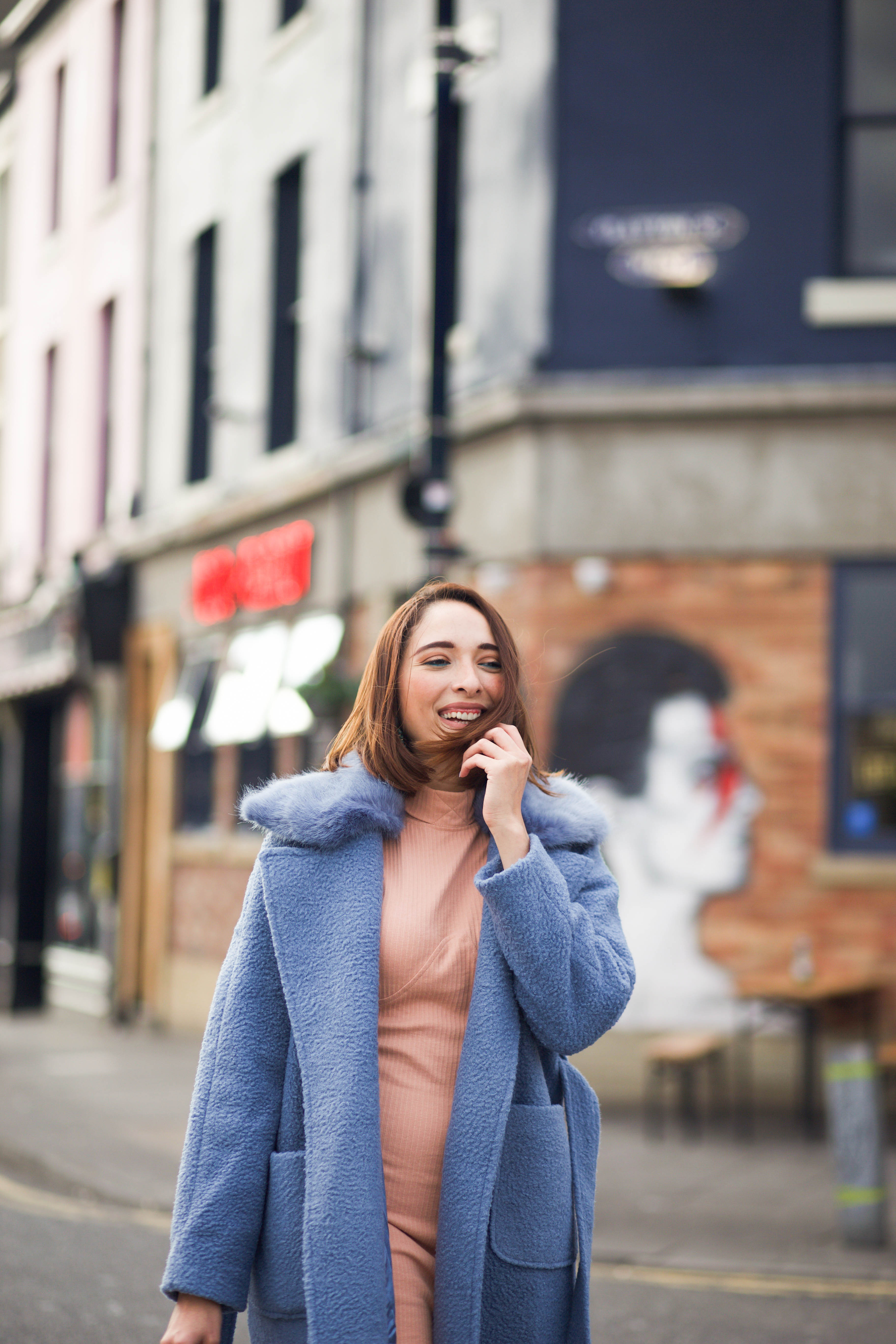 big faux fur collar coat